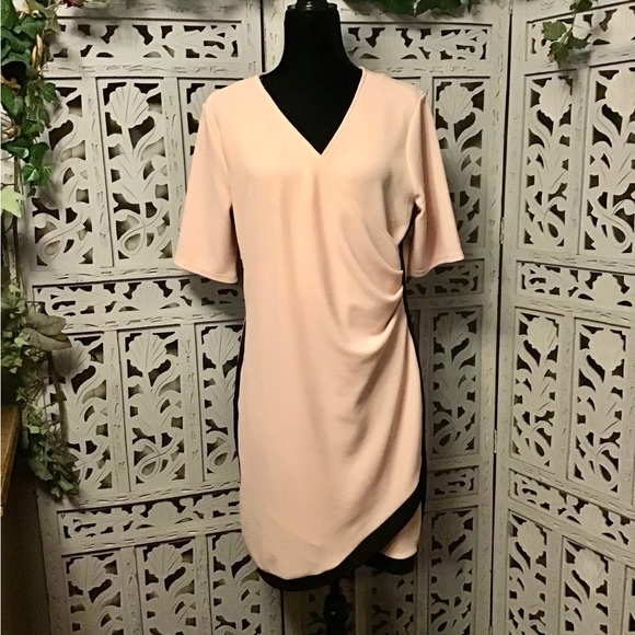 NOBO Dresses & Skirts - NOBO PERFECTLY PEACH WITH BLACK TRIM ACCENT SHORT SLEEVE PLUS MIDI DRESS